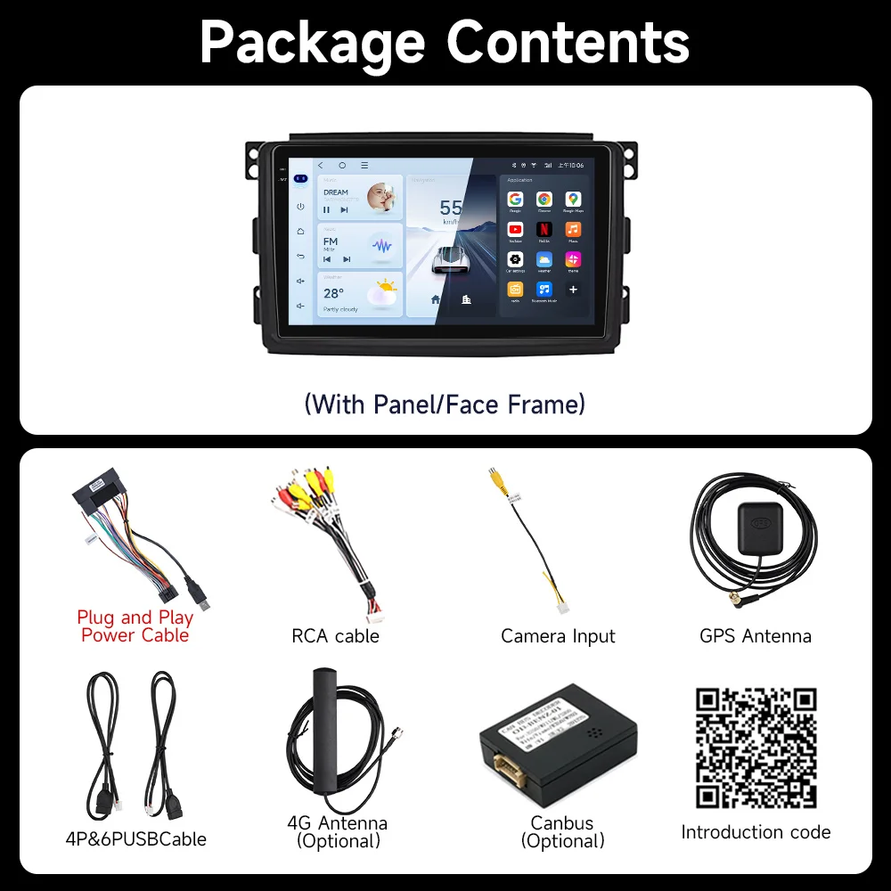 JIUYIN Wireless CarPlay Android Auto Radio for Mercedes Benz Smart Fortwo 451 2005 - 2015 Car Player GPS 2 din autoradio