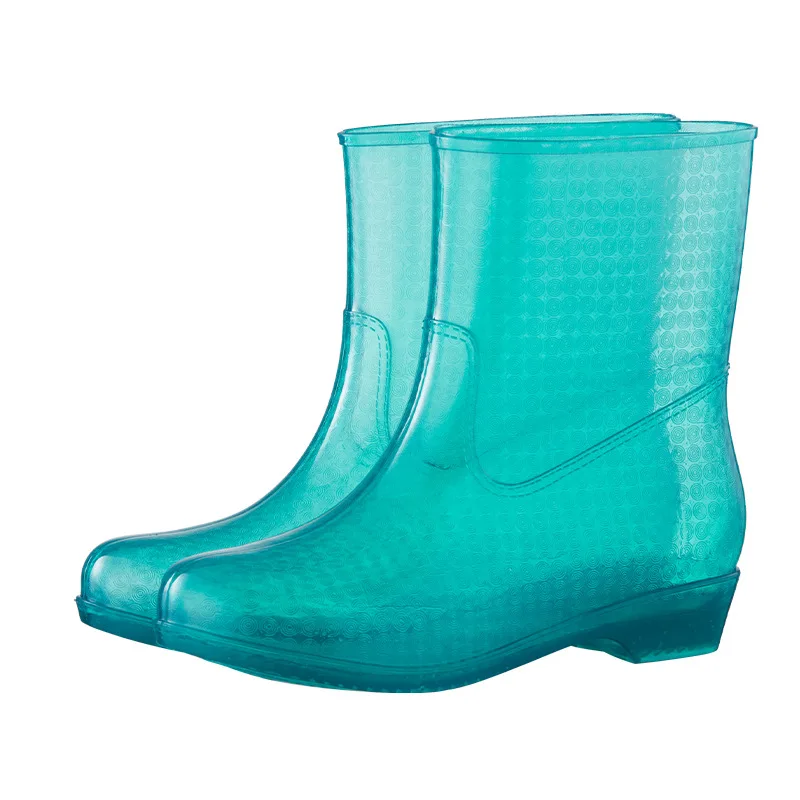 New Women Fashion Transparent PVC Rain Boots Non-slip Mid-calf Rainboots Waterproof Woman Water Shoes Wellies Boots Slip-on