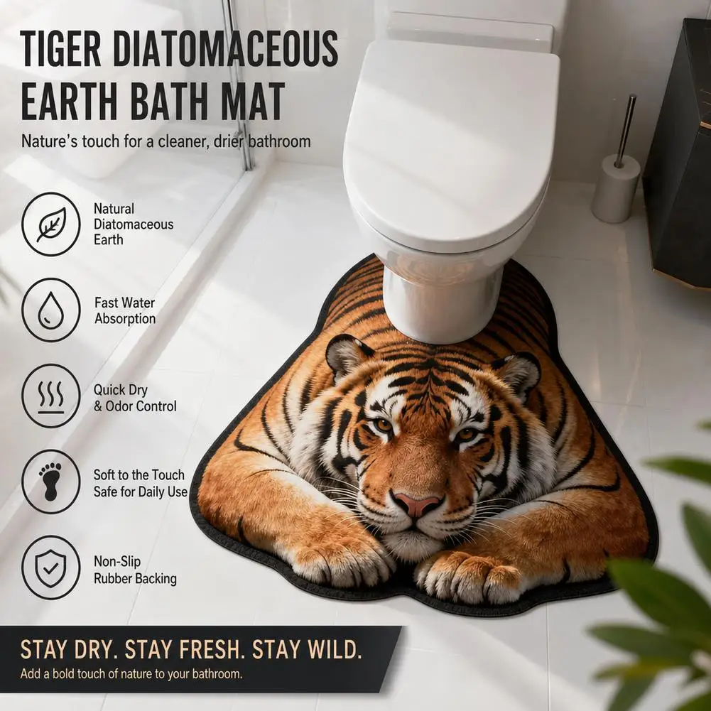 Tiger and Leopard Foot Pad Anti Slip Toilet Mat Quick Drying U-shaped Floor Mat Decoration Water Absorbing Bathroom Mat