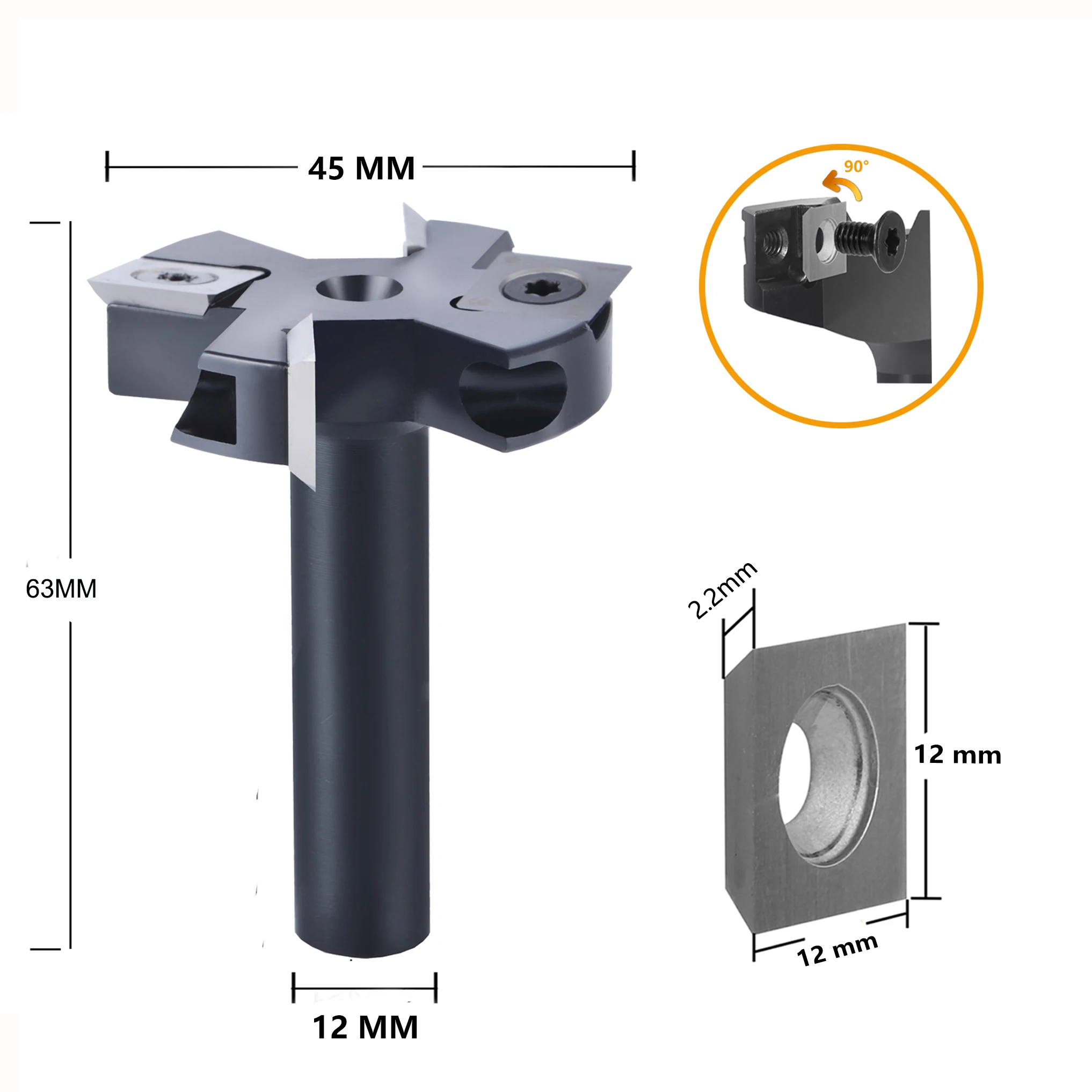 Dreanique 2-Spalt-Holzhobelfräser 38,1 mm 45 mm Schnittdurchmesser 8 12 mm Schaft Spoilboard-Abflachfräser Hartmetall-Einsatz für Platten – Detail 11