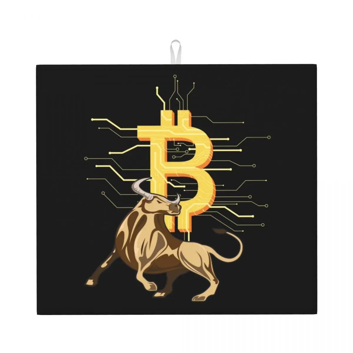 Custom Bitcoin Bull Dish Drying Mats for Kitchen Quick Dry Super Absorbent BTC Crypto Currency Microfiber Dishes Drainer Pad