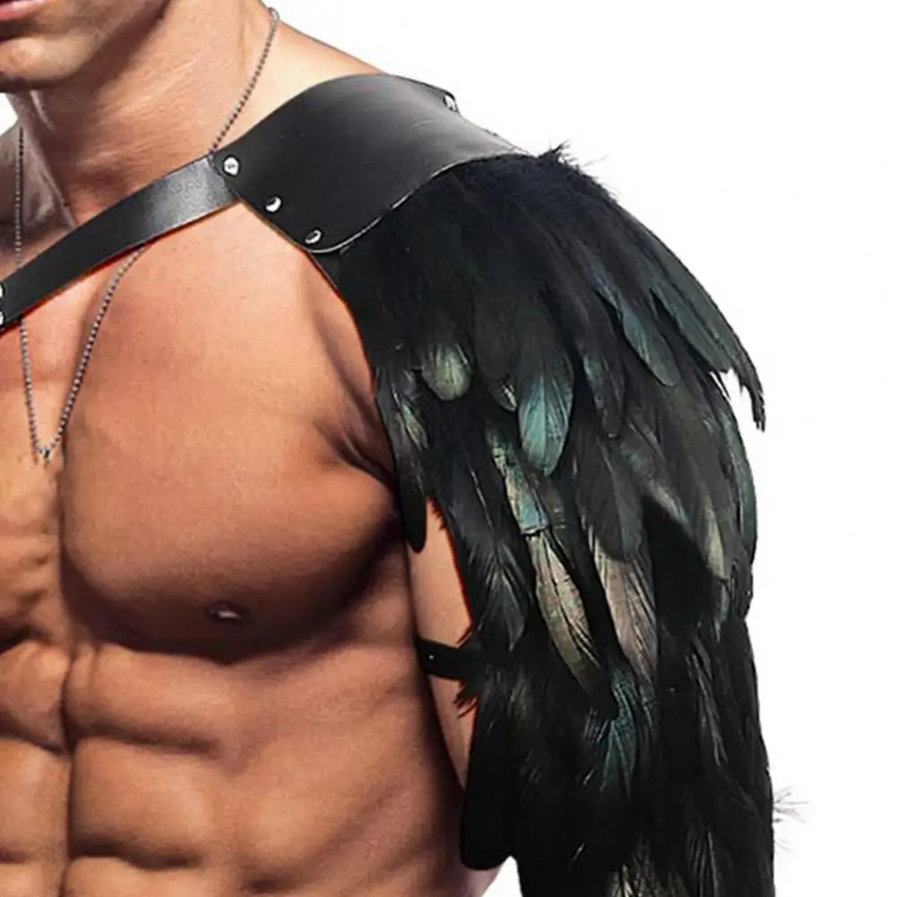 Punk Shoulder Strap Cosplay Traje, Xale de Pena, Double Guard Harness, Armadura do Dia das Bruxas, Masque Armadura, Desempenho