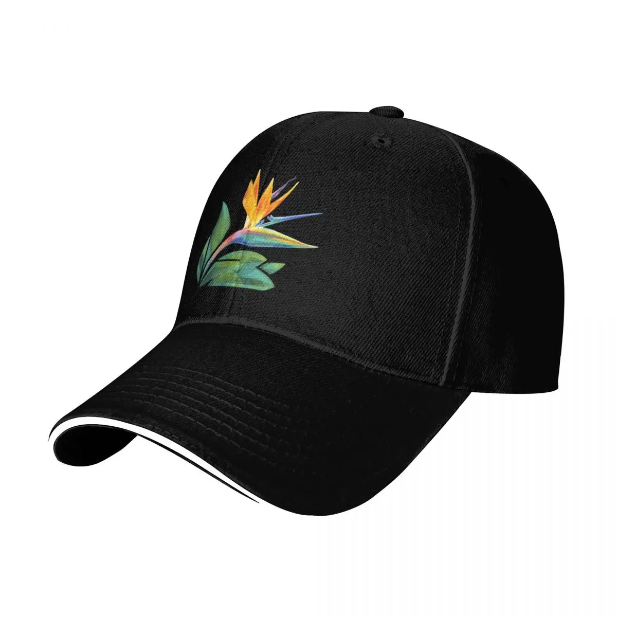 Bird or Paradise Flower Baseball Cap Contrast Two Tone Brim Snapback Flat Bill Strapback Dad Hat
