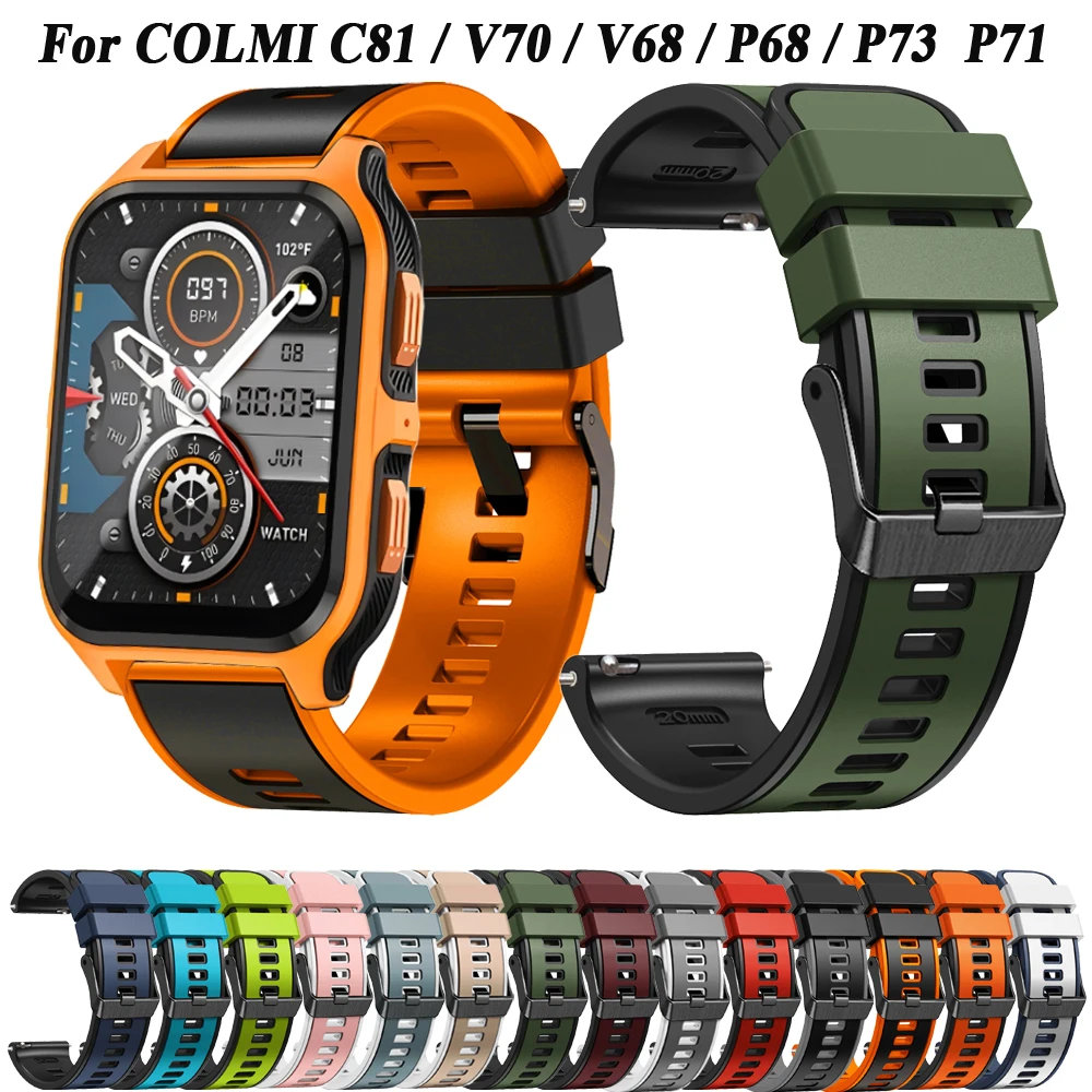 Two-Tone Silicone 20mm 22mm Watch Strap For COLMI P73 Band For COLMI C81/C61/V70/V68/P68/P71/M42 M41 Strap Bracelet Accessories