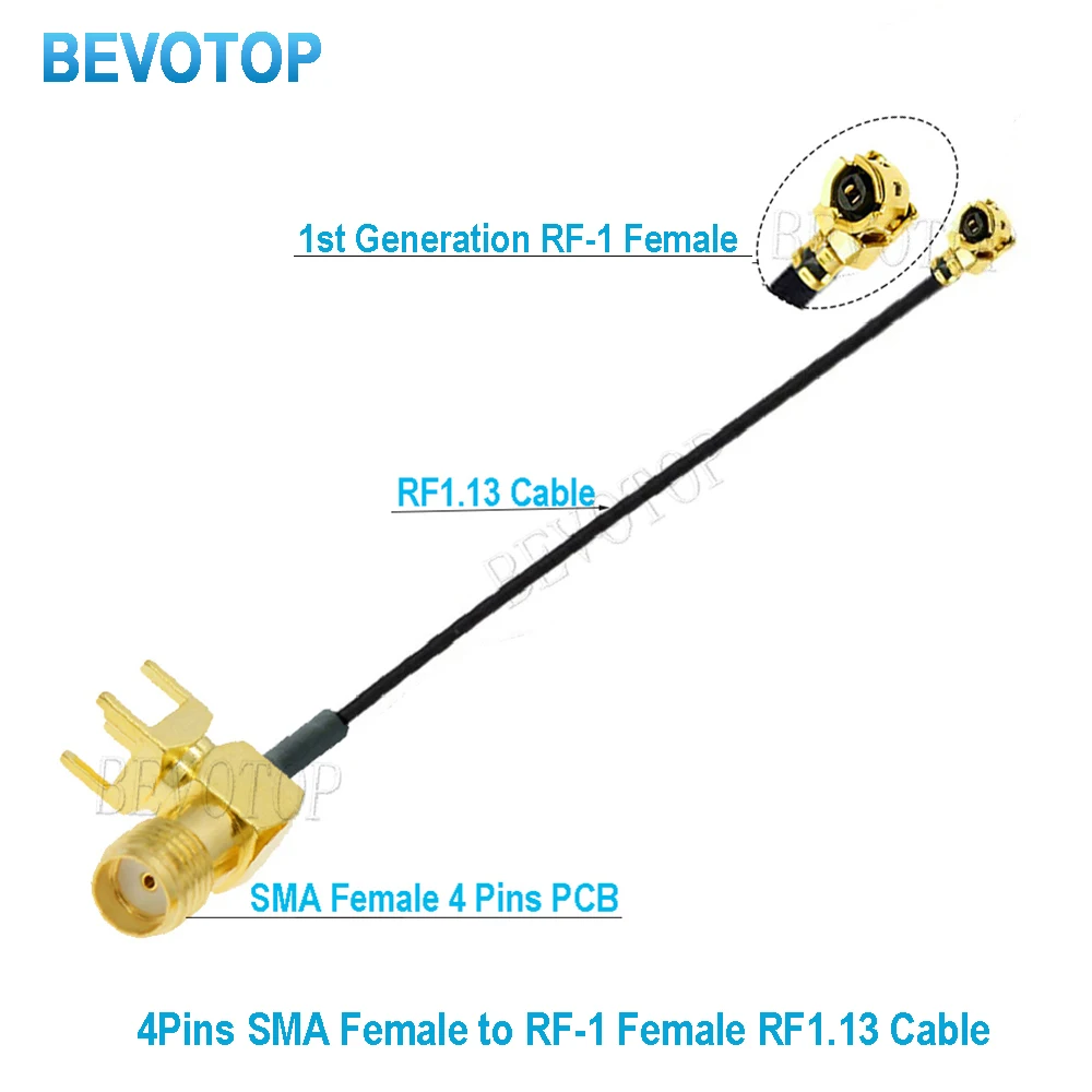 10PCS RF1.13 Cable IPX-1 Female to RP-SMA/SMA Female 4Pin Right Angle PCB Pigtail WiFi Antenna Extension Cable Jumper BEVOTOP