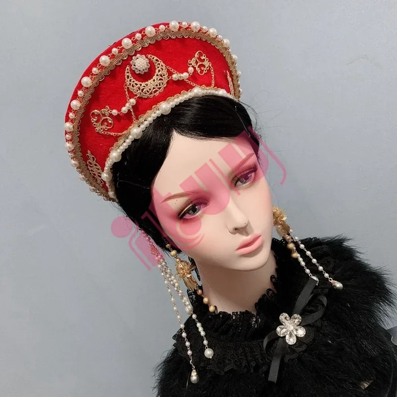 Renaissance Tudor Crown Headpiece Elizabethan Palace Style Retro Gorgeous Gothic Lolita Bead Chain KC Headband Hat Ornament