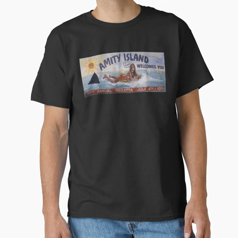 

Welcome To Amity Island Vintage Great White Shark Attack Retro Horro Movie Jaws 50Th Anniversary gift t shirt Large size tops