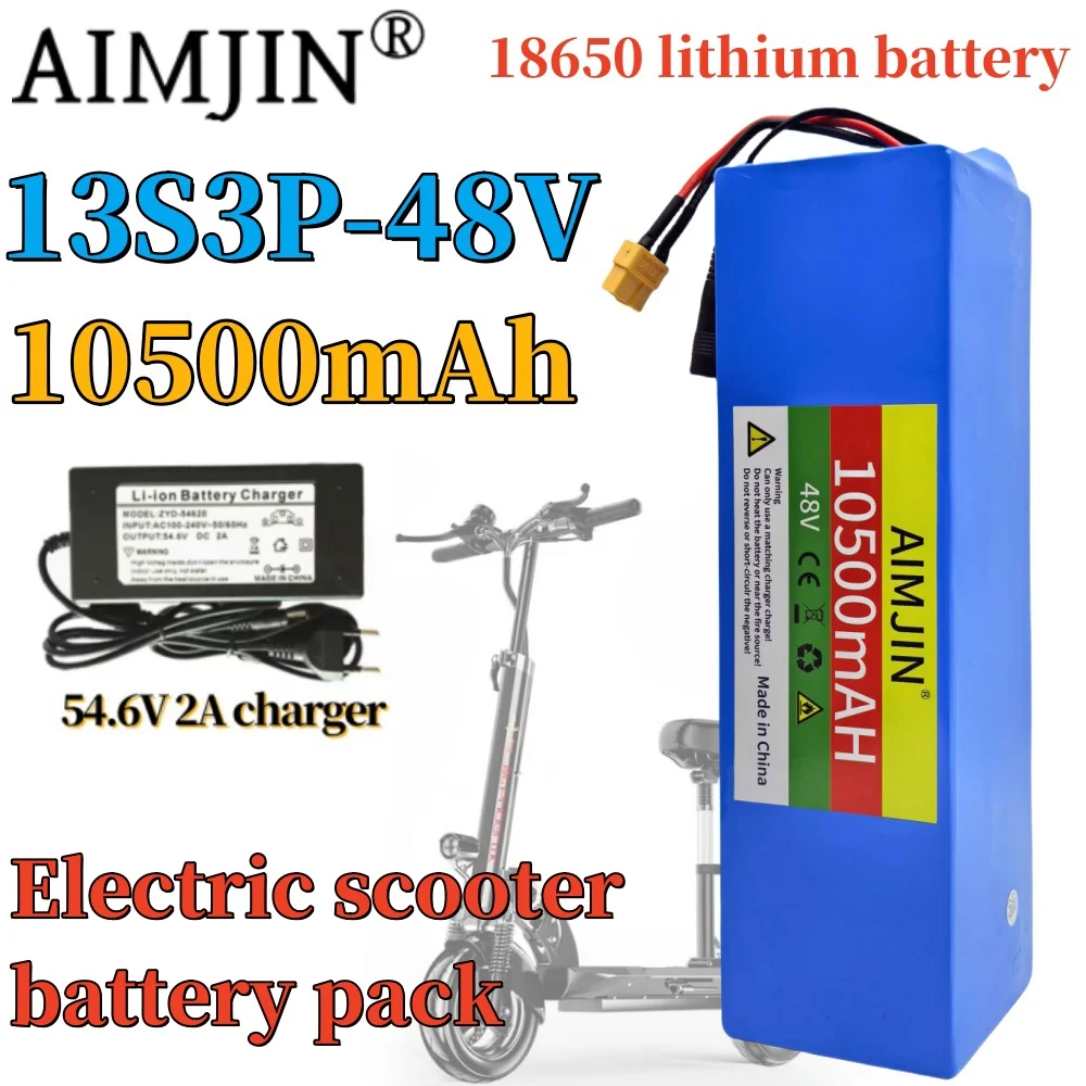 

13S3P 48V 10.5Ah/10500mAh 18650 lithium-ion battery pack 1000W For 54.6v Motorized Scooter BMS with BMS+charger