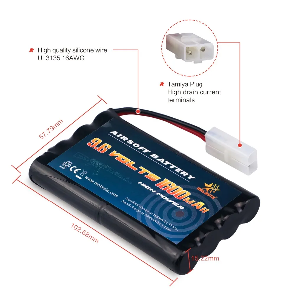 9.6V 1600mAh Rechargeable Battery Pack with Tamiya Connector Nimh AA Battery for RC toys Cars Tanks Boats Robots Airsoft Guns