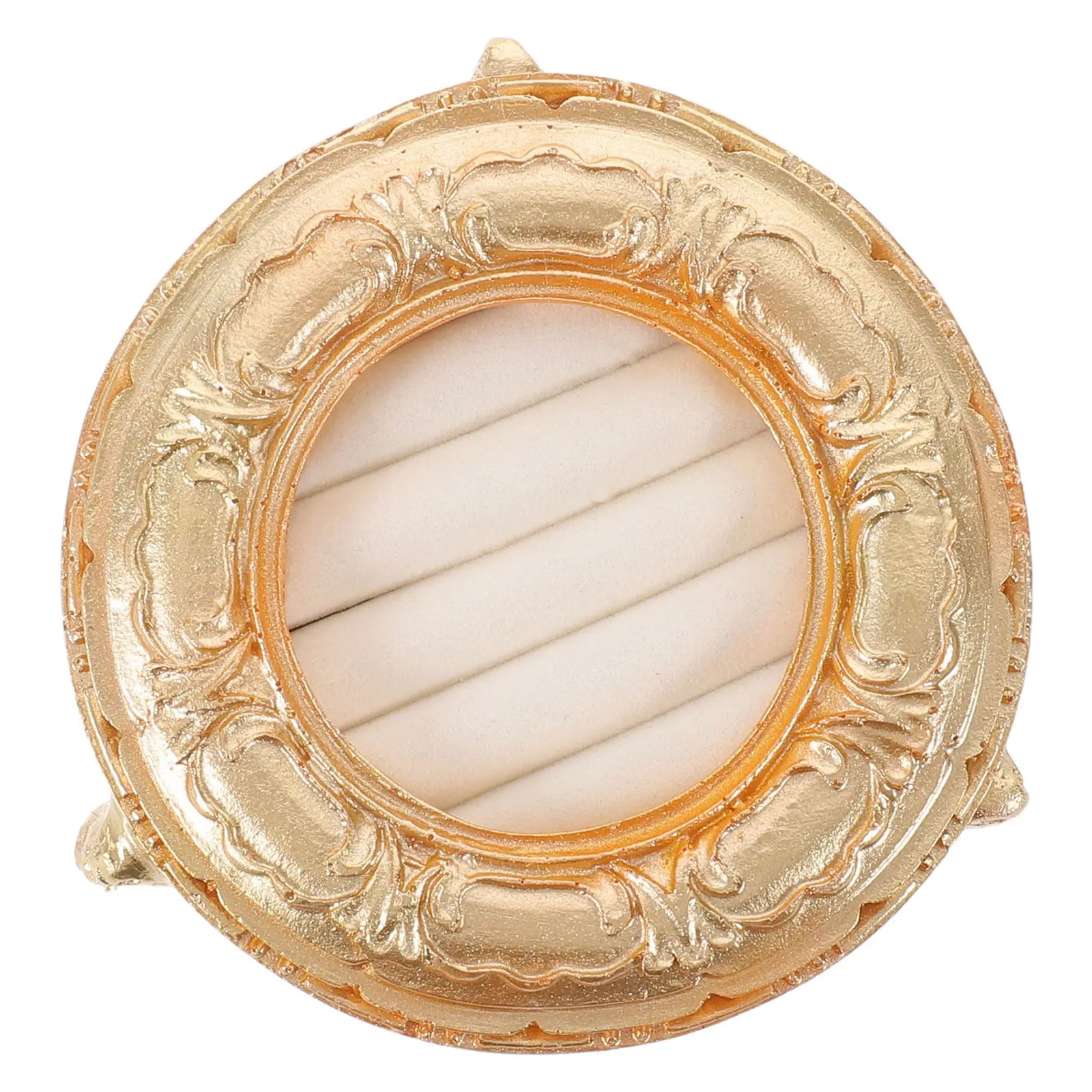 Vintage Gold Resin Jewelry Display Tray Round Small Elegant Classic Pattern Ring Earring Stud Organizer Holder for