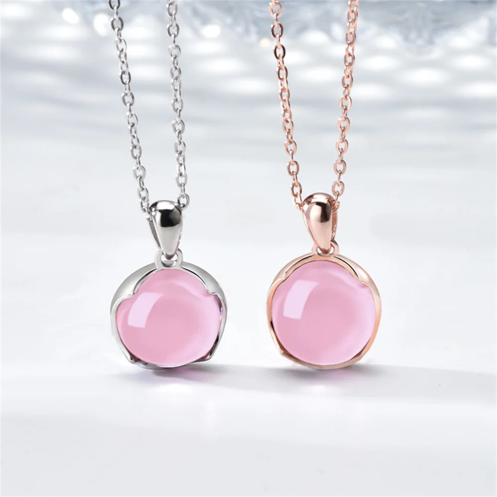 

Korean S925 Sterling Silver Necklace, Pink Pendant, High-End Luck-Attracting Women's Collarbone Chain