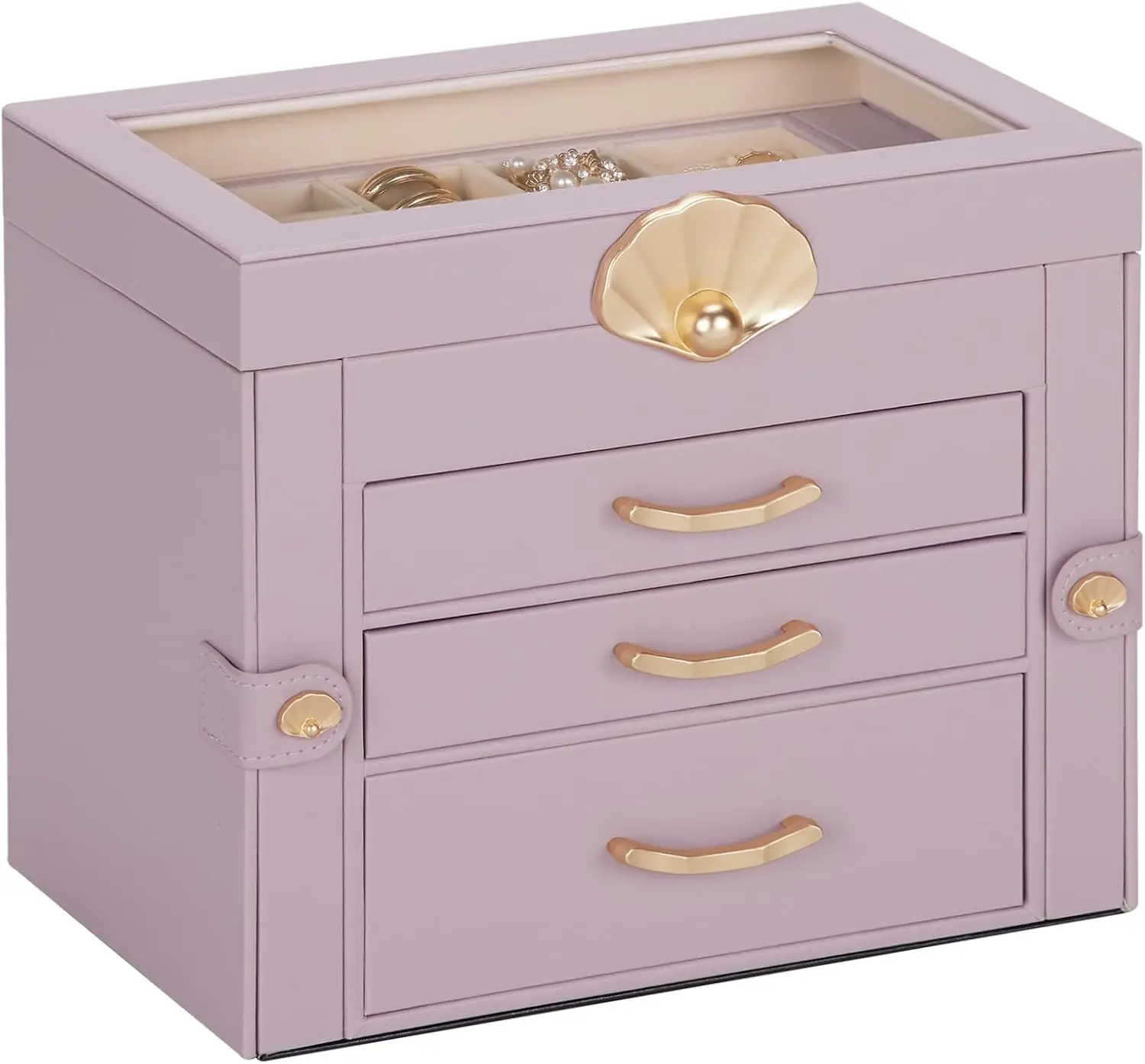 

3-Drawer Jewelry Organizer with Glass Display - Grey Purple for Earrings Necklaces, Perfect Gift for Women