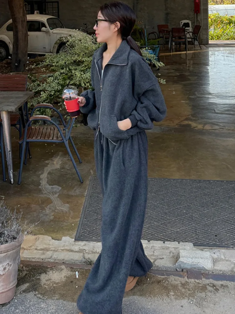 

Корейский женский двусторонний комплект из меха ягненка, модный осенне-зимний новый дизайн, костюм из двух предметов, повседневный костюм для поездок на работу