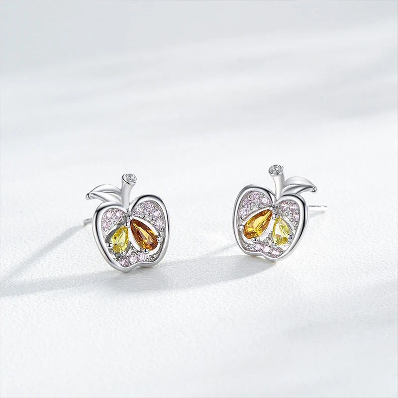 Trustdavis Real 925 Silver Fashion Cute Apple Multicolor Zirconia Earrings for Women Daily Wear Jewelry Gift DS4305 4