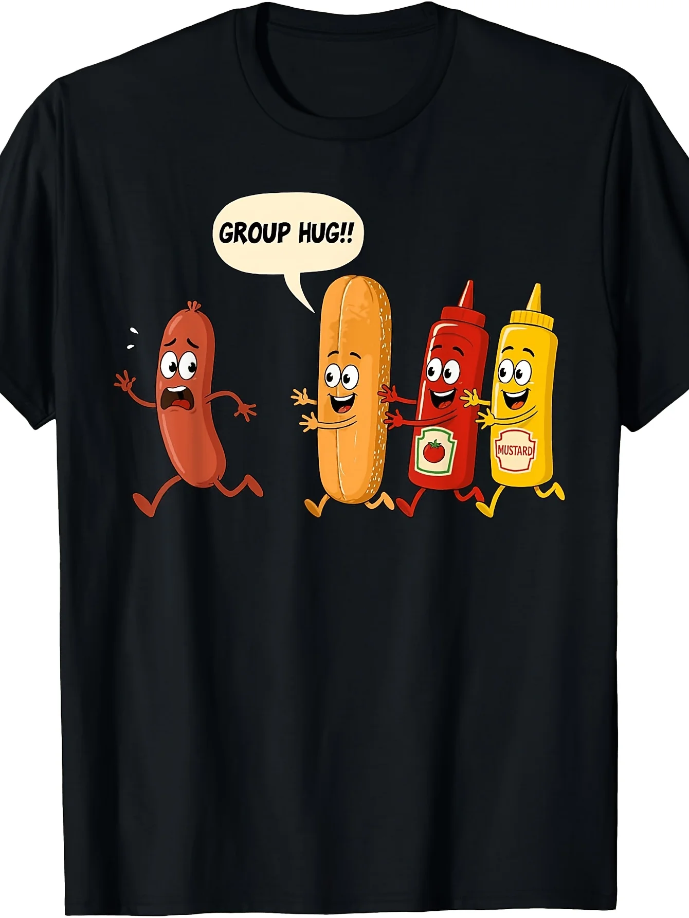 Fun Hot Dog T-Shirt with Ketchup & Mustard Vintage - Sausage Bread Printed T-Shirt with Humor Print, Machine Washable Crew Neck for Parties, Picnics, Everyday Wear - Hot Dog Lovers Clothing