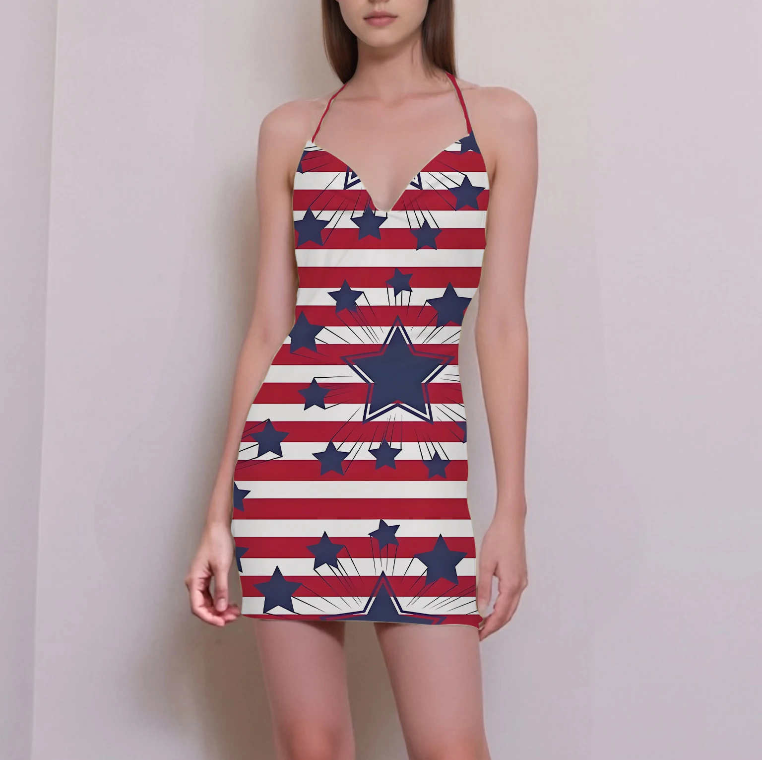 Summer women's suspender backless dress short style national flag pattern design fashionable personality fabric soft