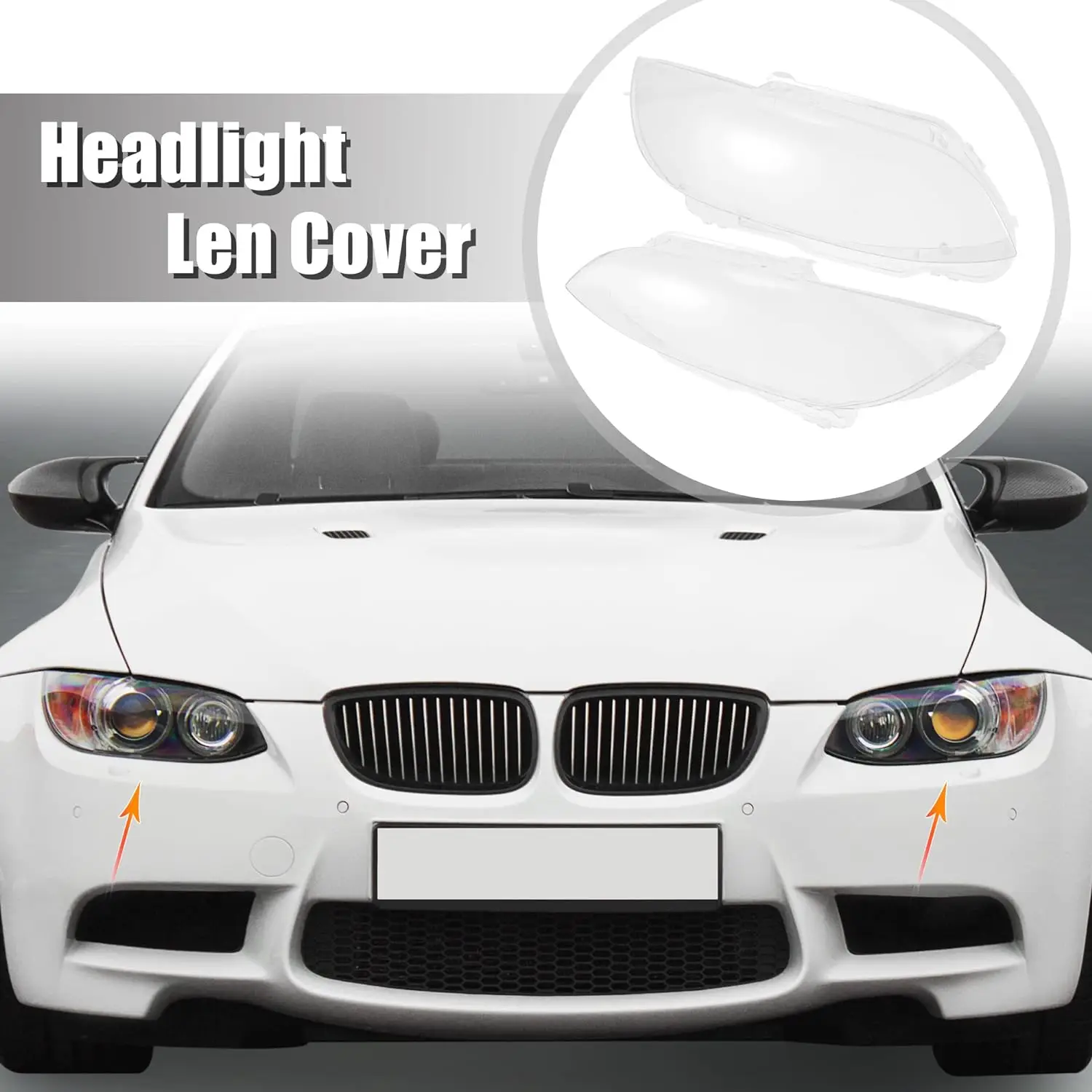 1 Pair Car Front Headlight Headlamp Lense Clear Lens Cover Cap PC Shell fit for BMW M3 2008-2012 63117182507 63117182508