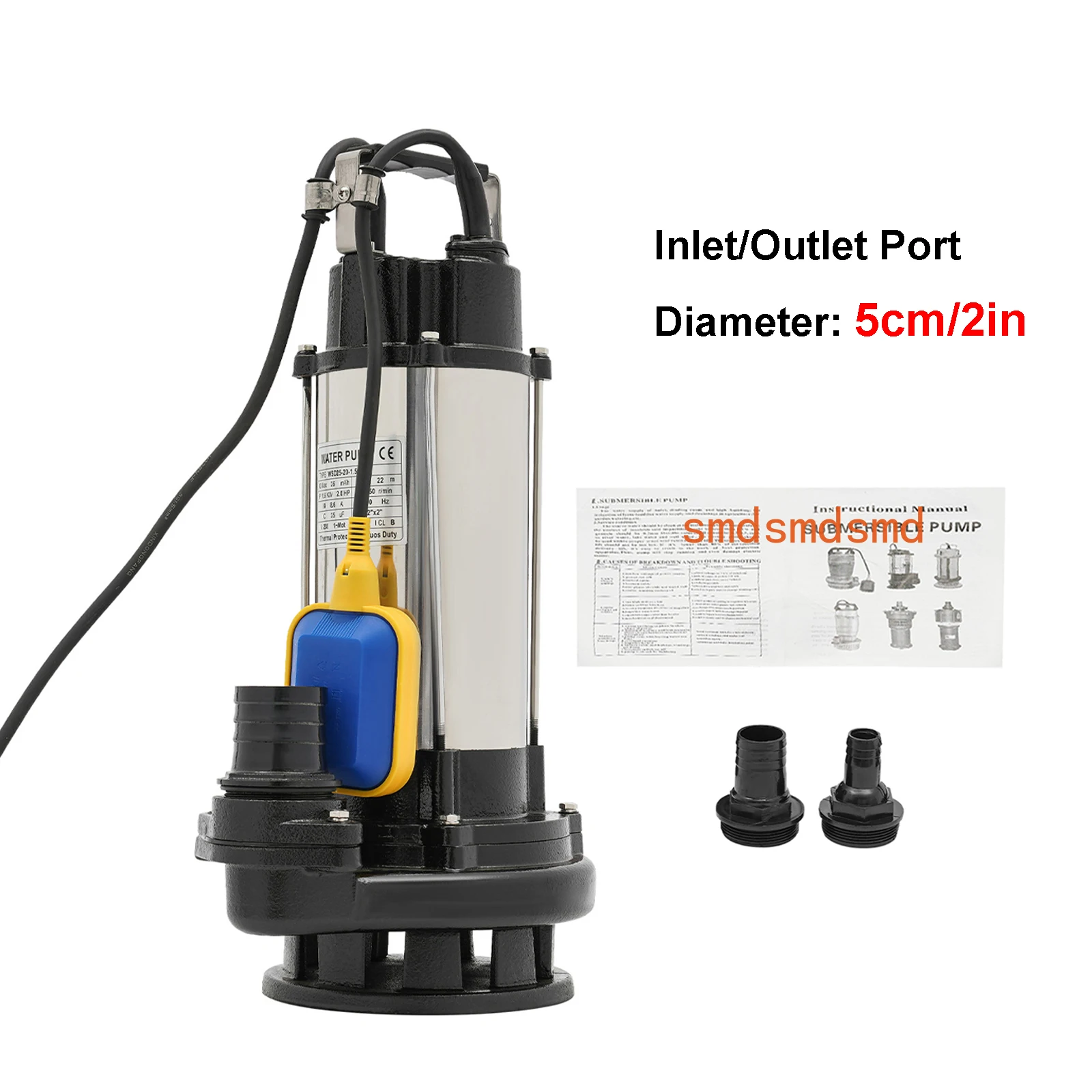 Submersible Pump, Clean/Dirty Water Pump 2HP/1500W, Stainless Steel Drainage Sump 36000L/H for Industry, Farm, Swimming Pool