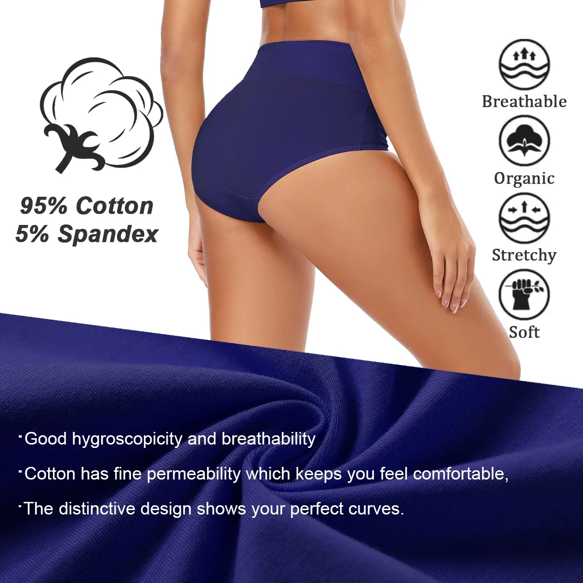 Molasus Women\'s Seamless Cotton Panties Plus Size High Waist Panty Solid Color Full Coverage Ladies Briefs Set Girls Underwear