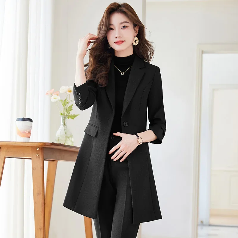 

2025 Autumn Winter Women Blazer Formal Outwear Office Business Ladies Work Wear Long Suit Jacket Female Windbreaker Coat