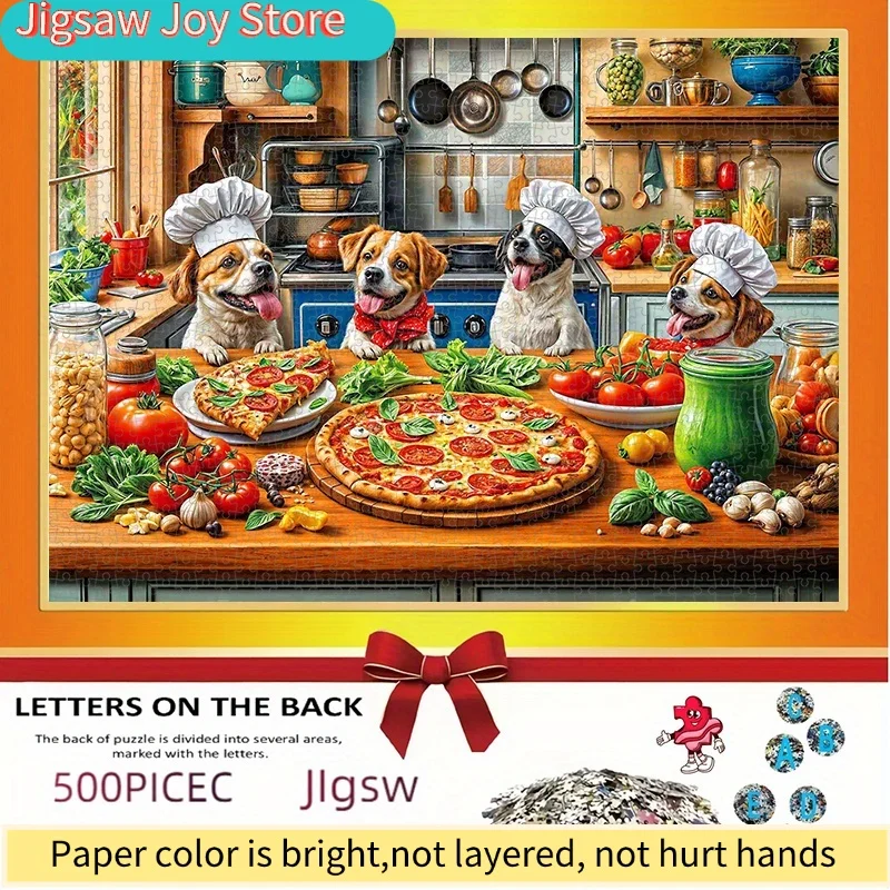 500/1000pcs Puzzle, DIY Paper Puzzle, (Cute Dog Pizza Chef Theme, Dog, Pizza, Kitchen, Food) Adult Puzzle, Suitable for Puzzle