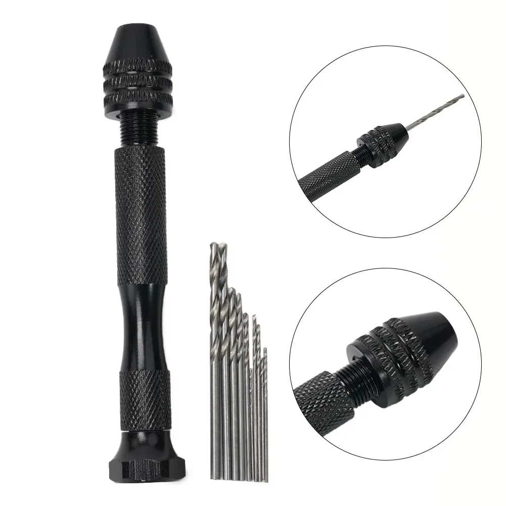 Adjustable Manual Hand Drill With Keyless Chuck Micro Aluminum Hand Drill HSS Steel Drill Bit DIY Wood Craft Handmade Tool