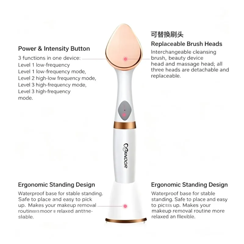 Escova de limpeza facial multifuncional 3 em 1, limpador facial elétrico portátil, dispositivo personalizado para aplicação de séruns.