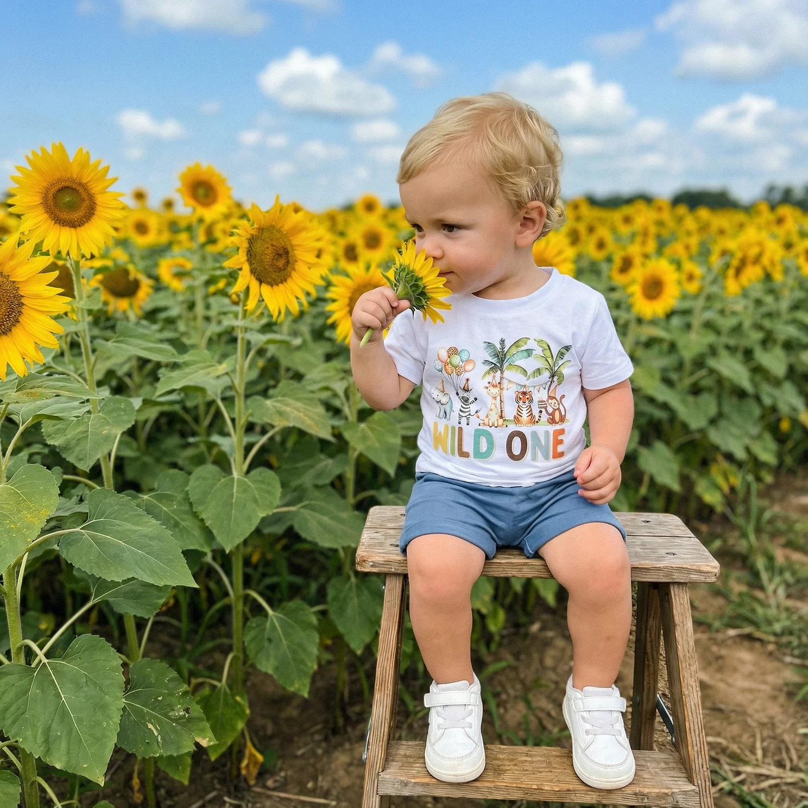 Baby Boy First Birthday Outfit Short Sleeve Letters Animal Print T-shirt with Elastic Waist Shorts Summer Outfit