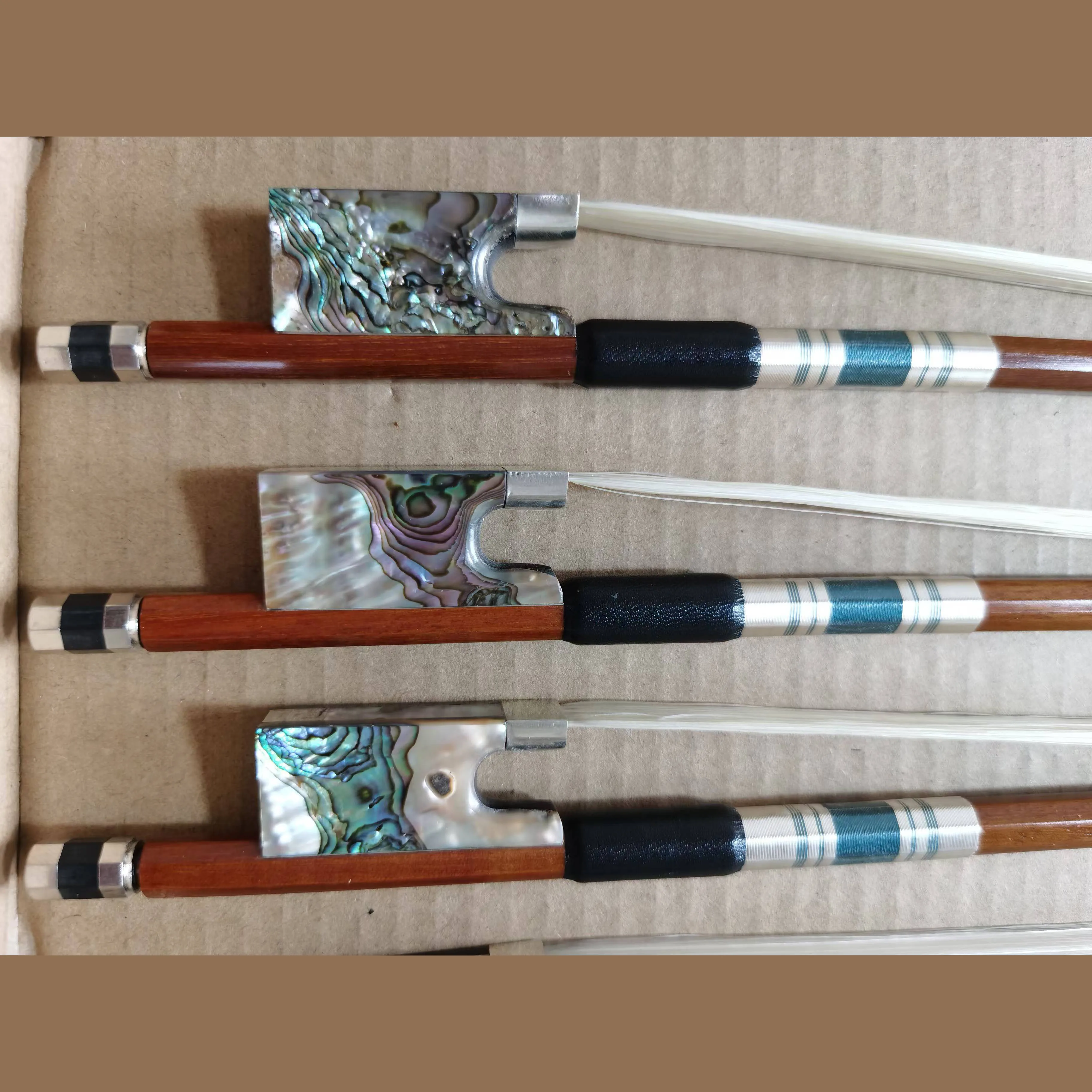 

Brazilwood Professional 4/4 Violin Fiddle Bow Ebony Frog Colored Abalone Shell High Grade White Horsehair Bow
