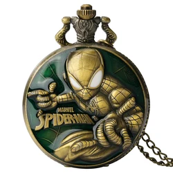 Marvel Spiderman Comic Anime Quartz Pocket Watch Fashion Famous  Spider Hero Men Cosplay Steampunk Necklace Pendant Chain Watch