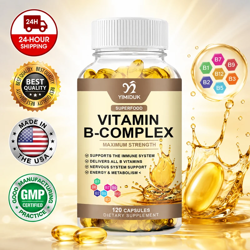 Vitamin B-Complex Capsules, with Vitamin B12 & Biotin, Support Nervous, Bones, Brain & Heart Health, Metabolism, Immune, Energy