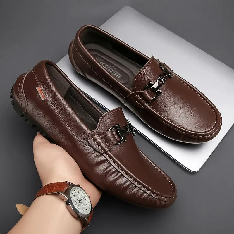 Moccasin Loafers Man Casual Shoe Square Toe Flat Leather Shoes For Men Soft Velvet Fashion 2024 2024 New Arrivals Cowhide