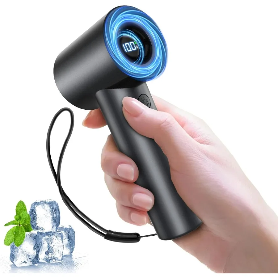 

Portable Handheld Turbo Fan20000 RPM High Speeds Rechargeable Personal Cooling Fan with 5 Speed Levels Digital Display 10m s Ma