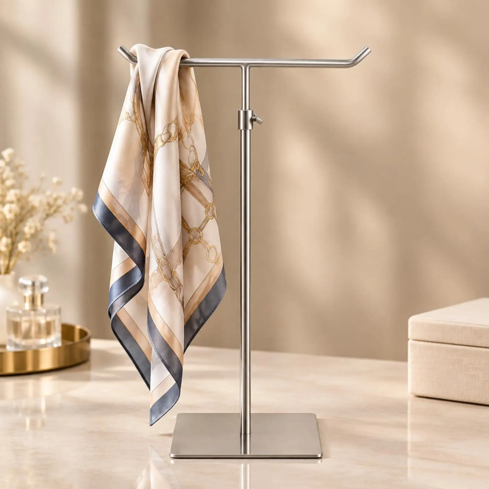 Cross Shaped Stainless Steel Display Rack Adjustable Height 36 5 to 67 5 Cm for Clothing Accessories Retail Counter