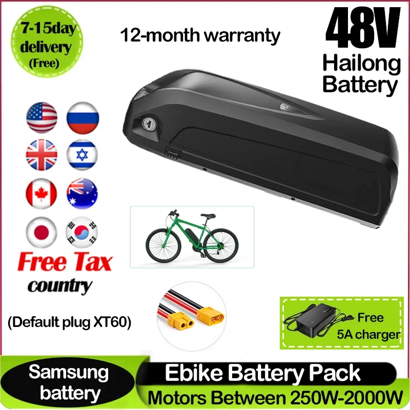 Brand new 48V Battery 36V Hailong electric bicycle polyester DP-9, BMS 18650 cell, lithium-ion battery 36V 48V 52V 50AH durable