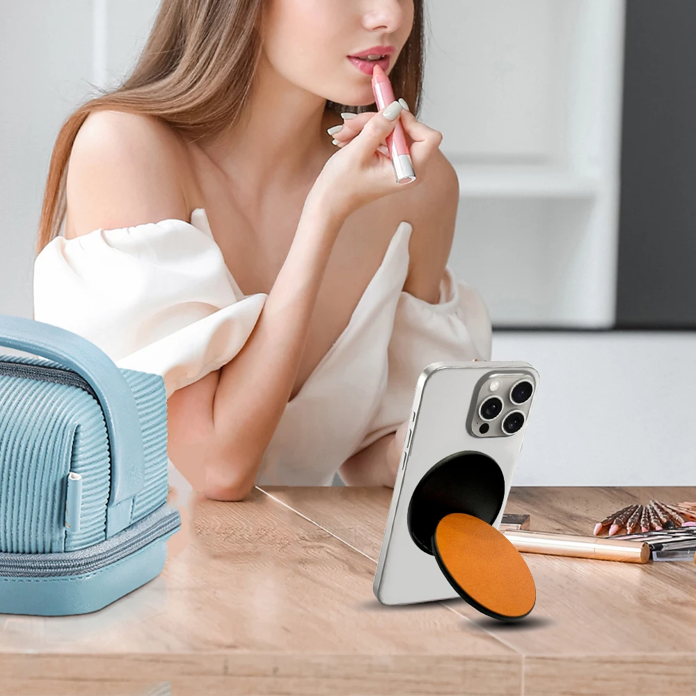 

For Magsafe Magnetic Folding leather Mirror Ring Bracket 1Pcs Ultra Light And Ultra Thin Strong Suction Rotating 360 Wall