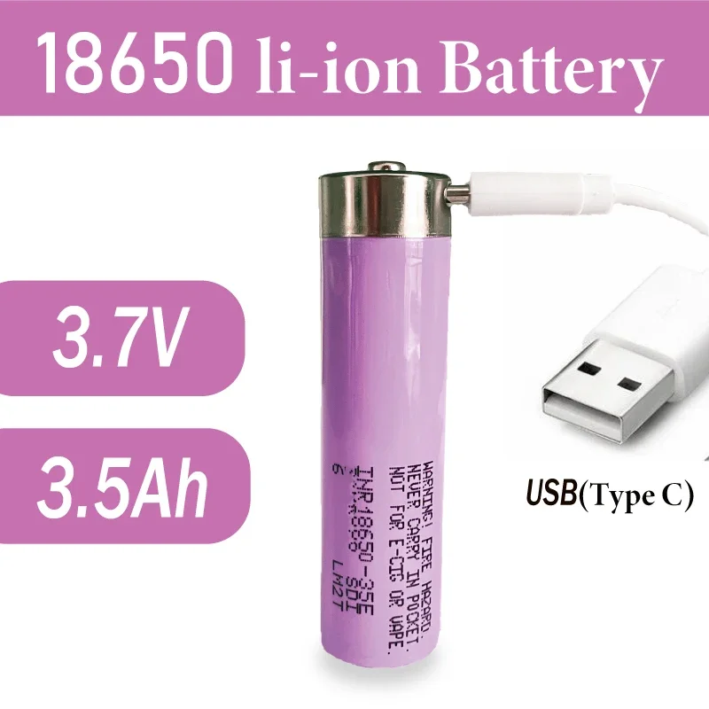 

2024 New High Capacity 3500mAh 18650 35E USB (TYPE-C) Charging Port Rechargeable Battery Suitable for All Types of Mobile Phones