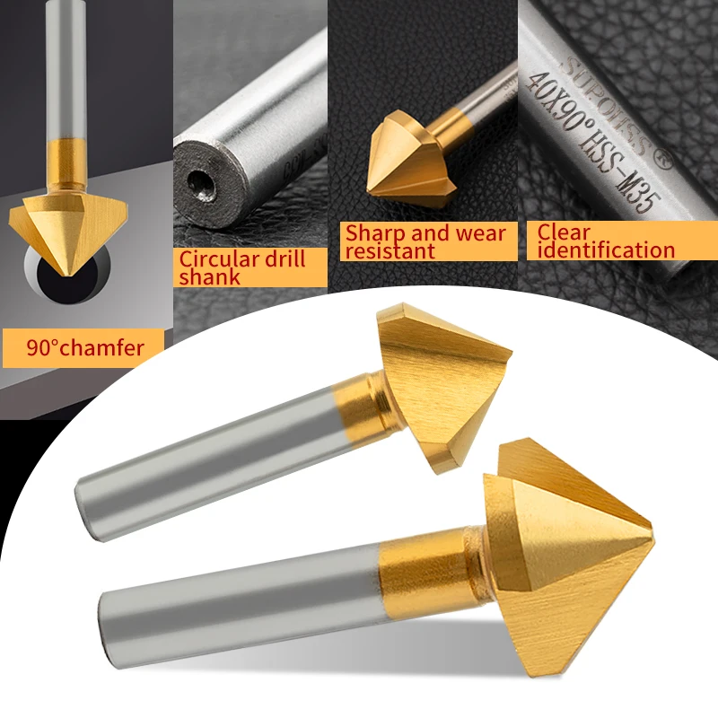90 gradi HSS cobalto contenente smusso trapano svasato 6,3-40 mm sbavatura 1 flauto/3 flauti strumenti resistenti all'usura e durevoli