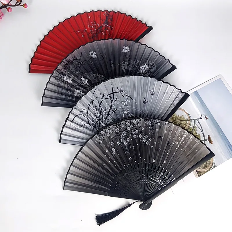 Vintage Silk Folding Hand Fan Chinese Japanese Bamboo Fans Craft Gifts Women Dance Performance Props Home Decoration Ornaments