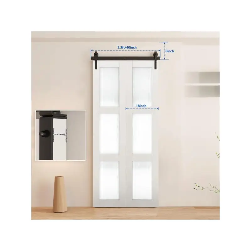 

40" Bi-Folding Sliding Barn Door Hardware Kit for 2 Doors - Smooth & Quiet Operation, Black Track with J-Shaped Rollers, Doors