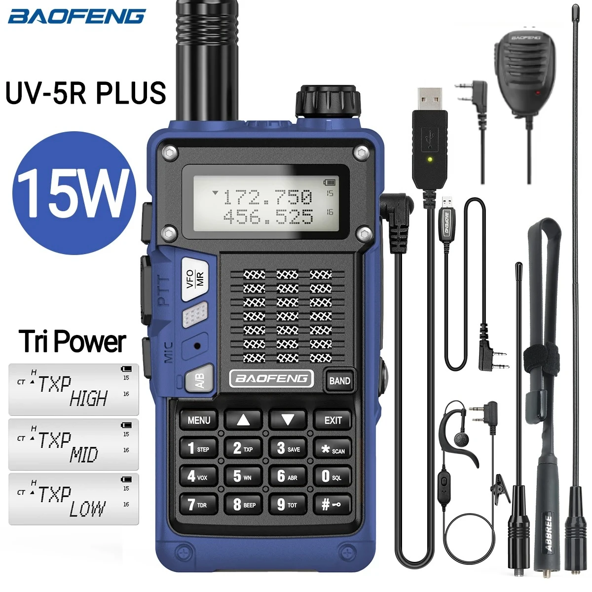 

baofeng UV-5R PLUS 15W camping ptt long range walkie talkie Wireless set radios walki communication radio transceiver Two-way