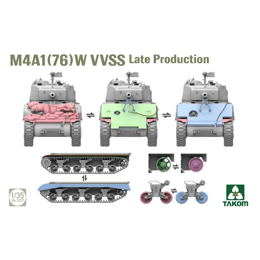 TAKOM 2207 1/35 M4A1 76(W) VVSS 후기 생산 탱크 군용 조립 모델 키트