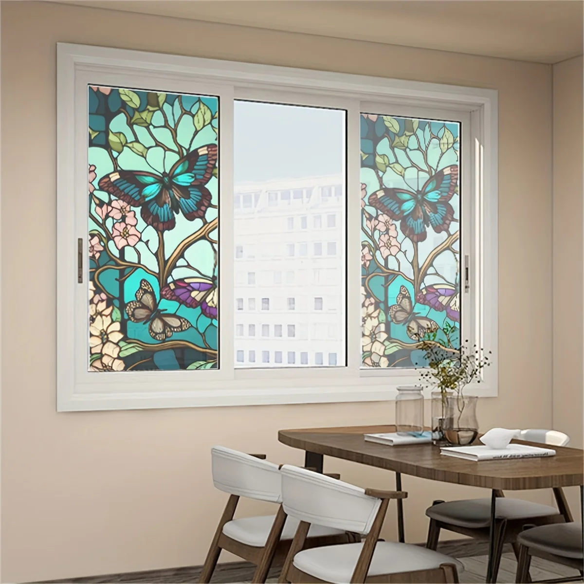 Decorative Flowers Butterflies Window Privacy Sticker Self Adhesive Electrostatic Sticker Waterproof Stained Glass Window Film
