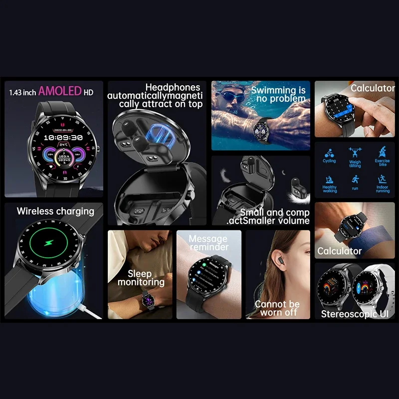 X20 умные часы TWS 2 в 1 Мужская Bluetooth гарнитура AMOLED Bluetooth звонки GPS amoled1.43 дюйма 466*466 полный экран сенсорный для женщин
