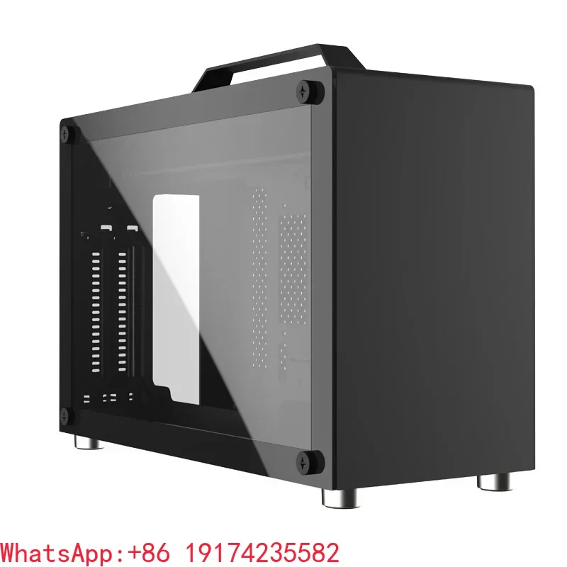 Compact A4‑Size ITX Aluminum Shell, Portable Computer Case, Tempered‑Glass Side & Aluminum Mesh Panel, Without Front Cover