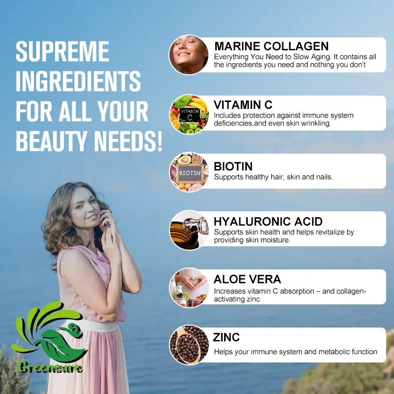 Marine Collagen Capsules - With Hyaluronic Acid, Aloe Vera, Vitamin C & E -Promote Firm Skin, Strong Nails & Hair, Healthy Joint