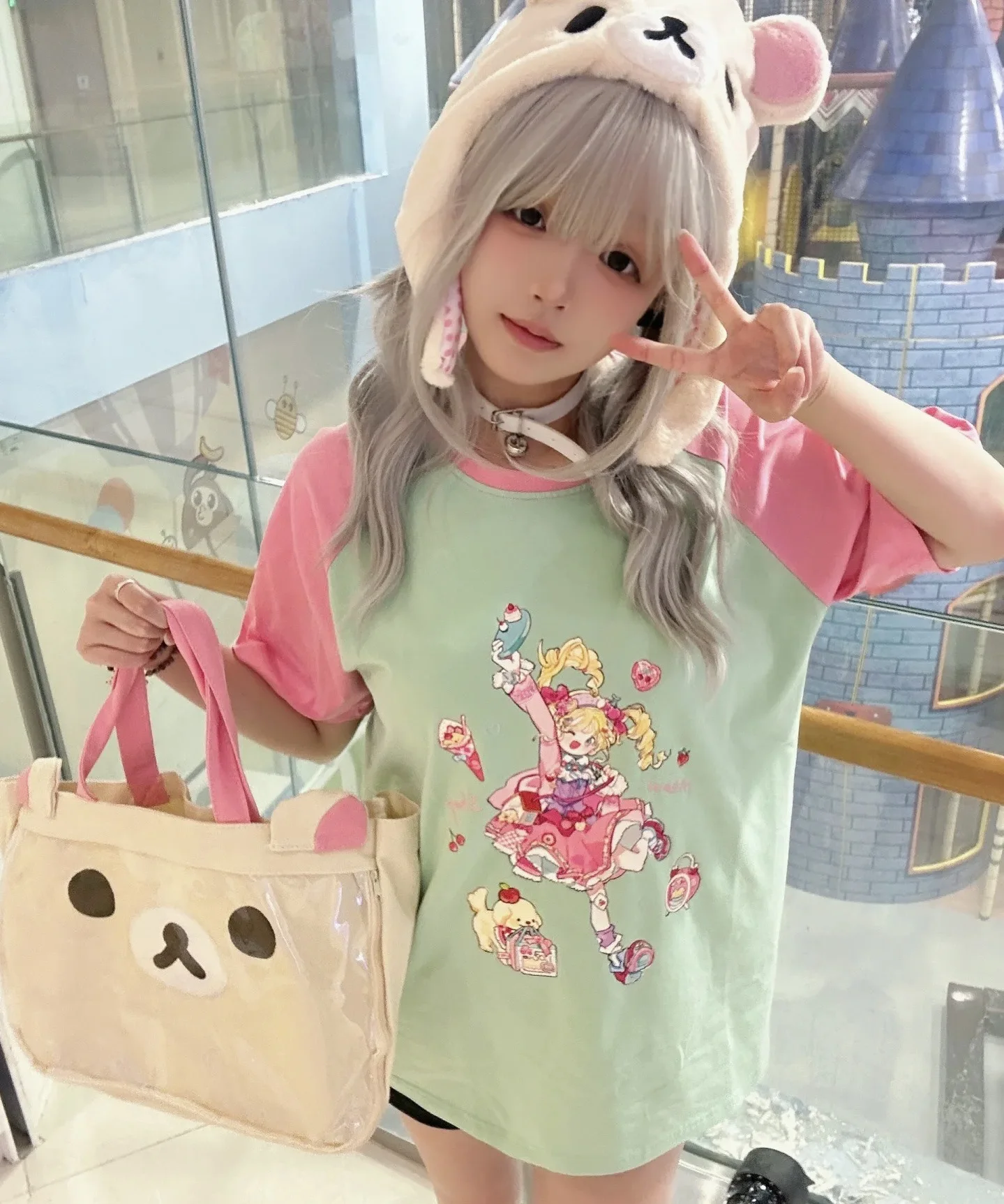 New Cute Rilakkuma Korilakkuma Bear Children Girls Big Canvas Handbags Tote Bags For Women