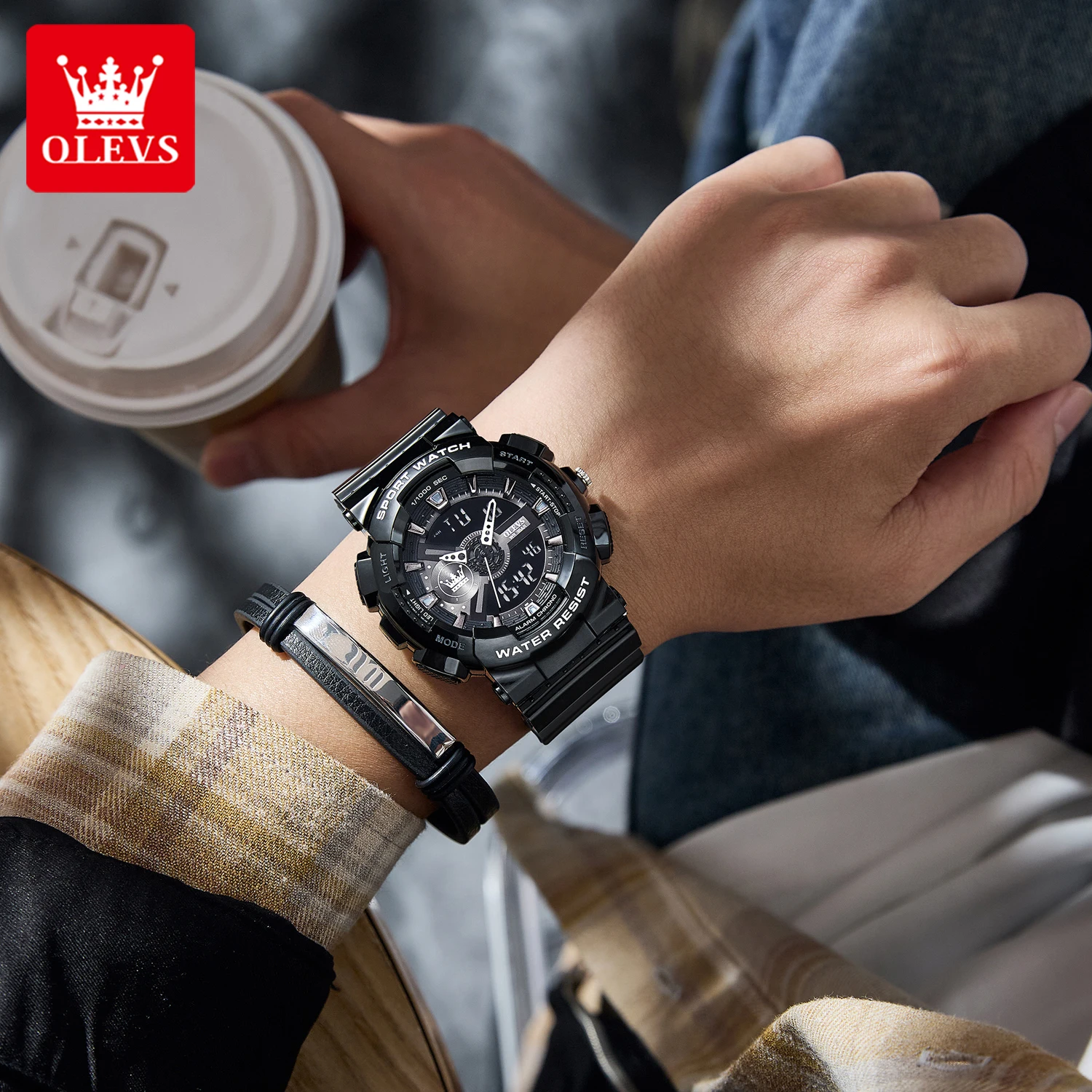 OLEVS 1102 Orologio da uomo Orologio al quarzo da lavoro originale di lusso ﻿   Orologi lunari sportivi impermeabili con data settimanale luminosa per uomo