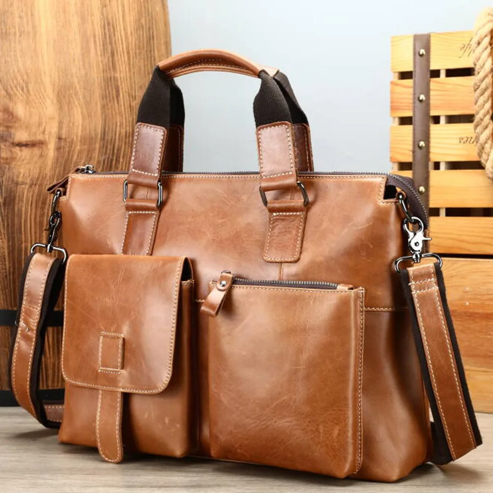 Nesitu Vintage A4 สีดําสีน้ําตาลกาแฟของแท้หนัง 14 ''แล็ปท็อปกระเป๋าเอกสารผู้ชาย Portfolio Messenger กระเป๋า M260