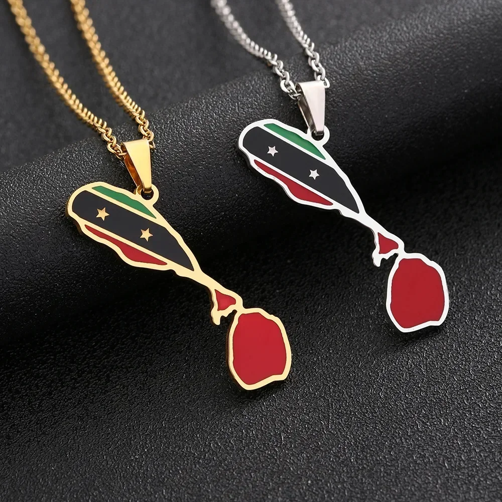 Popular Retro Saint Kitts and Nevis Map Stainless Steel Necklace Silver Gold Necklace Punk Chain Necklace for Women